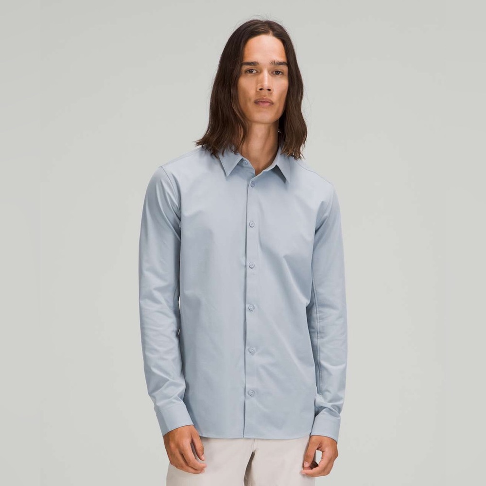 lululemon athletica Light Blue Casual Button Down Shirt fits like slim fit